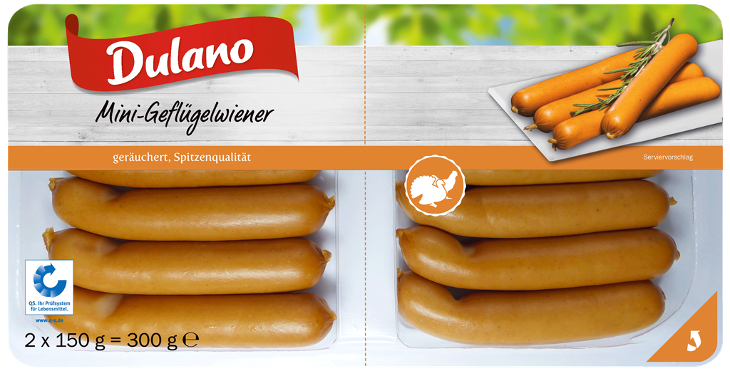 Dulano (Lidl) · Mini-Geflügelwiener (2 x 150 grams) Höhenrainer  Delikatessen GmbH Chicken Sausages - Prepared/Processed Food / Beverage /  Tobacco Meat/Poultry/Sausages Meat/Poultry Sausages - Prepared/Processed ·  mynetfair