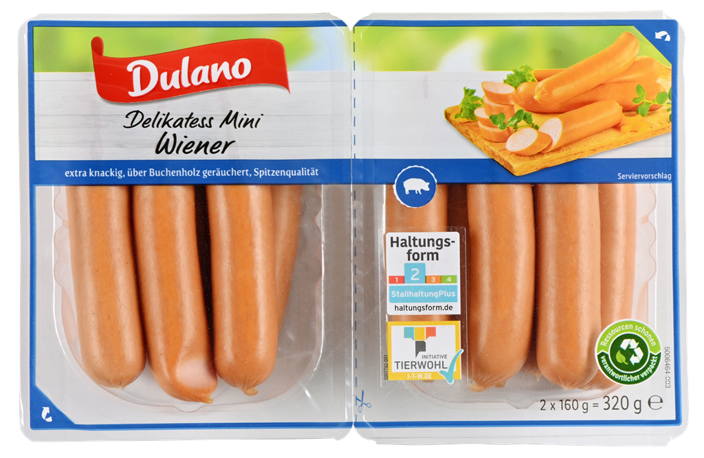 Dulano (Lidl) · Klassik x Meat/Poultry/Sausages Mini-Wiener Sausages - Wurstwaren Food Meat/Poultry Pork / Beverage (2 · mynetfair / GmbH Prepared/Processed 160 Klosterwald grams) Vertriebs Prepared/Processed Tobacco Sausages 